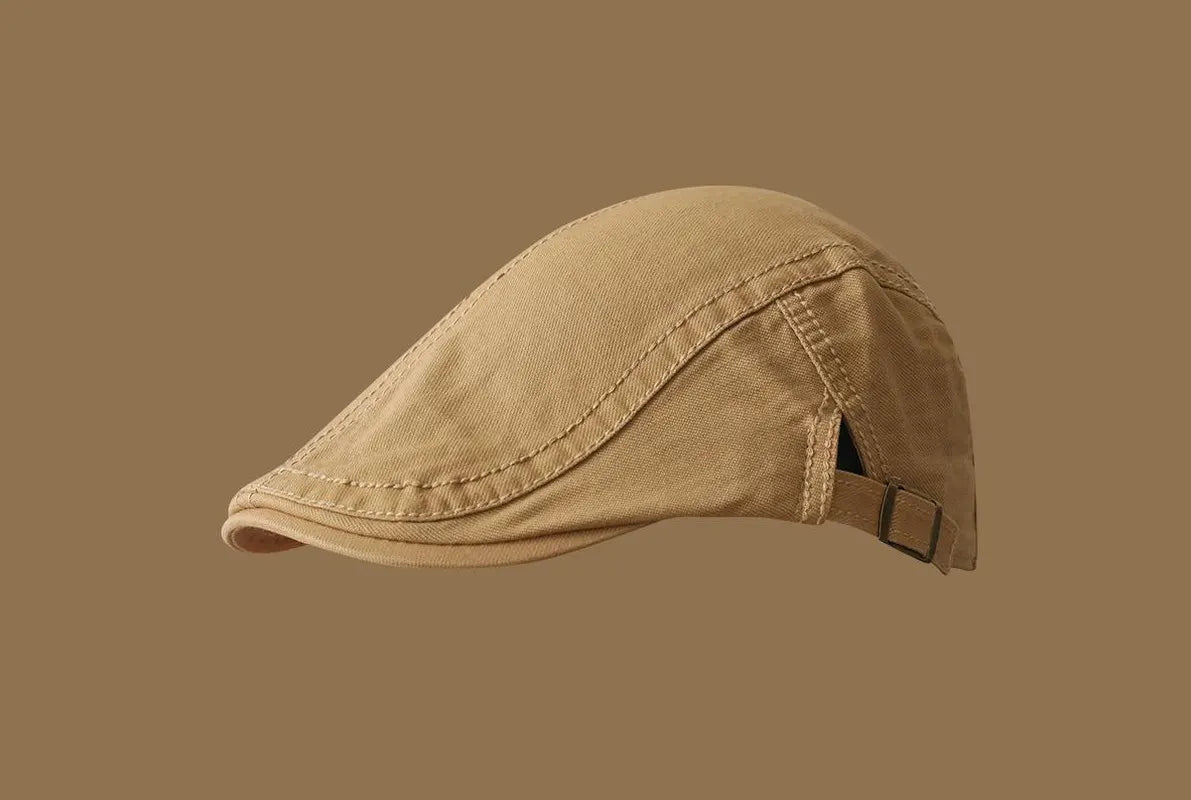 Retro Newsboy Cap - Unisex Vintage Flat Beret with Visor(Khaki)