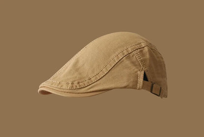 Retro Newsboy Cap - Unisex Vintage Flat Beret with Visor(Khaki)