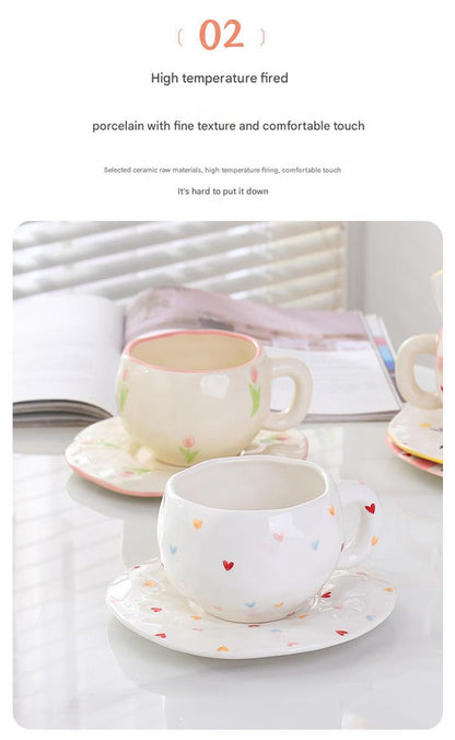 Hand-Painted Ceramic Coffee Cup and Saucer Set - Vintage Afternoon Tea(Blue bow) - Image 3