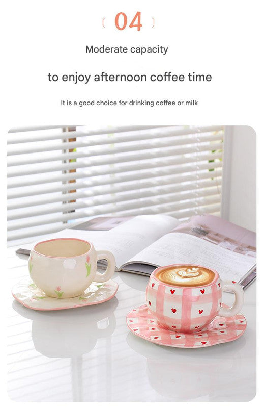Hand-Painted Ceramic Coffee Cup and Saucer Set - Vintage Afternoon Tea(Pink bow) - Image 5