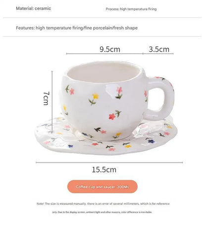Hand-Painted Ceramic Coffee Cup and Saucer Set - Vintage Afternoon Tea(Small yellow flowers) - Image 6