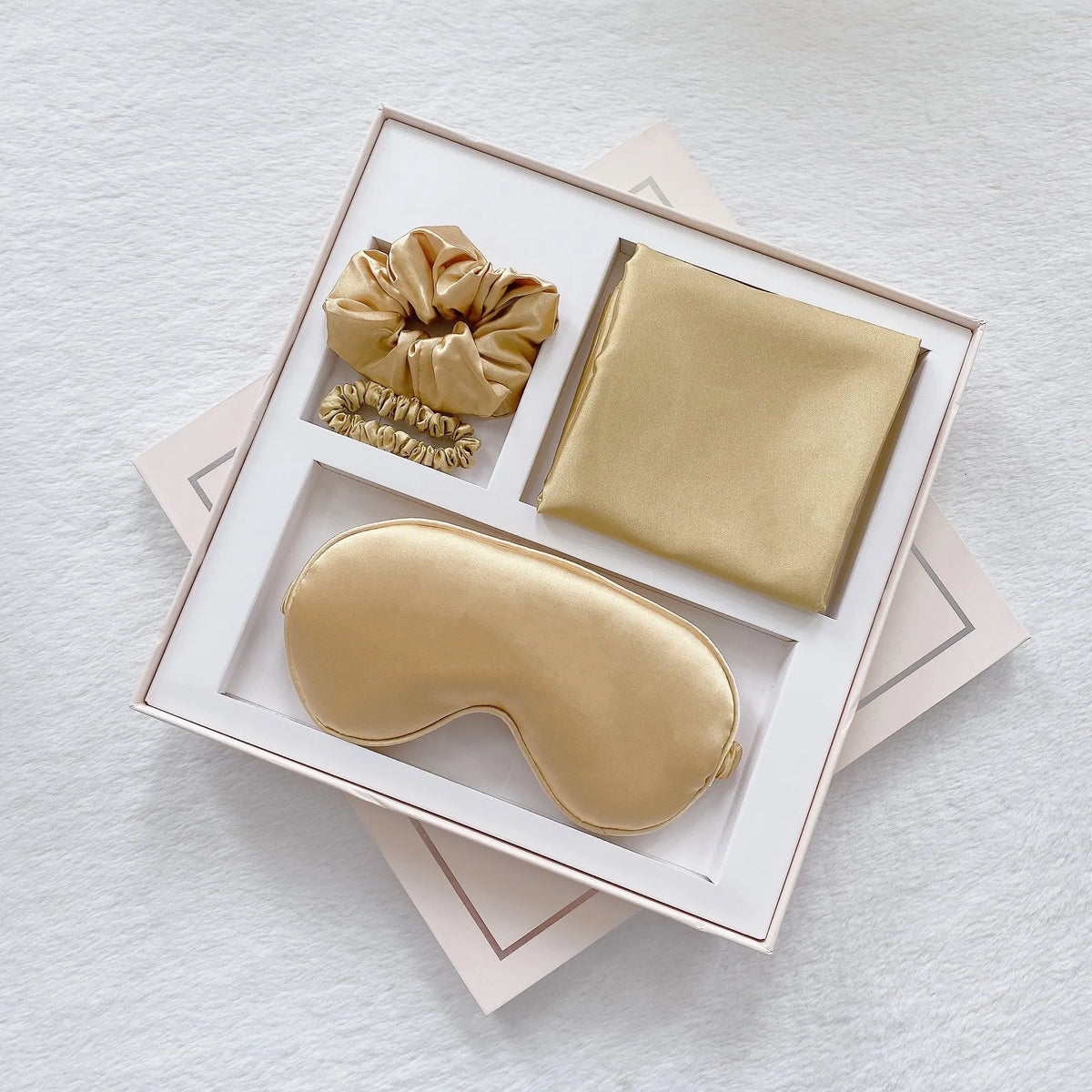 Luxury Satin Sleep Mask Gift Set,4-Piece with Pillowcase and Hair Accessories(Gold)
