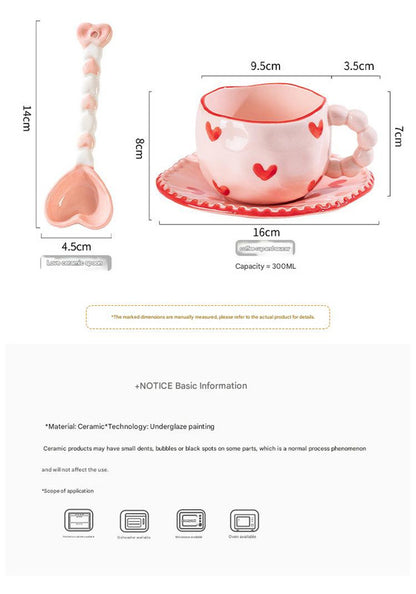 Hand-Painted Ceramic Coffee Mug and Saucer Set - Whimsical Afternoon Tea Cup with Spoon(Blue sky and white clouds) - Image 7