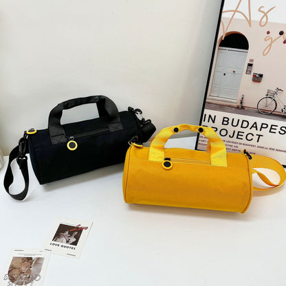 Waterproof Oxford Cylindrical Travel Bag - Large Capacity Handbag with Shoulder Strap(Black) - Image 4