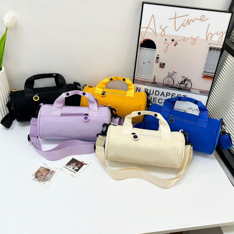 Waterproof Oxford Cylindrical Travel Bag - Large Capacity Handbag with Shoulder Strap(Peach) - Image 2