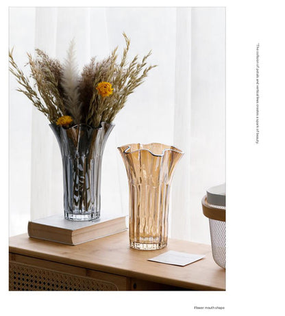 Nordic-Style Glass Vase - Elegant Fluted Flower Vase for Home Decor(Pink) - Image 5