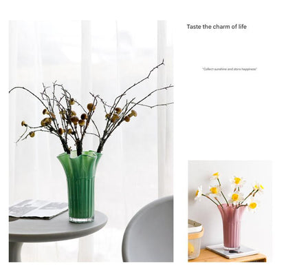 Nordic-Style Glass Vase - Elegant Fluted Flower Vase for Home Decor(Yellow) - Image 7