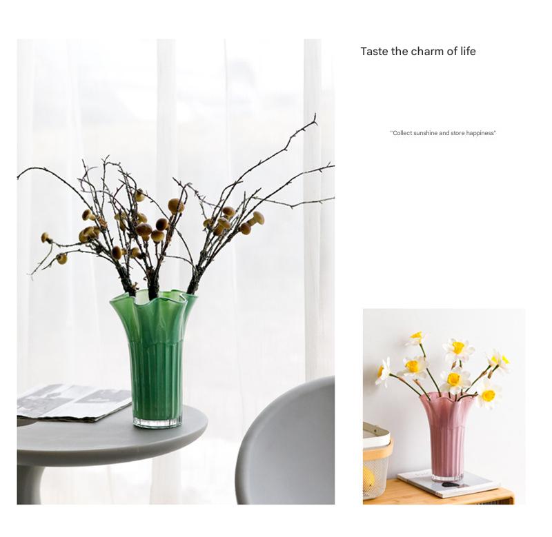 Nordic-Style Glass Vase - Elegant Fluted Flower Vase for Home Decor(Green) - Image 7