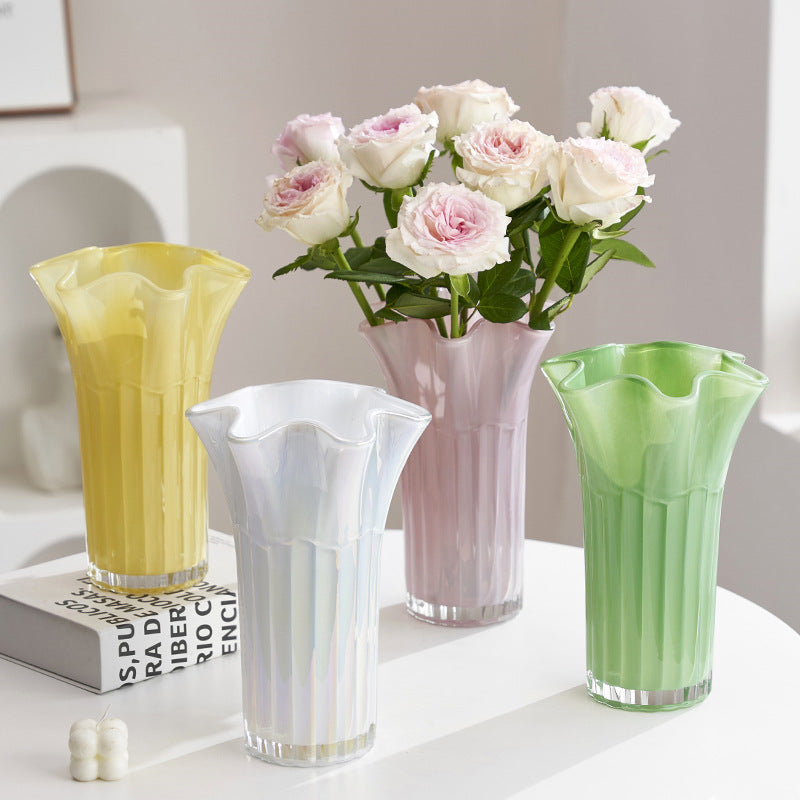 Nordic-Style Glass Vase - Elegant Fluted Flower Vase for Home Decor(White) - Image 2