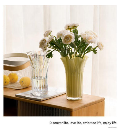 Nordic-Style Glass Vase - Elegant Fluted Flower Vase for Home Decor(White) - Image 8