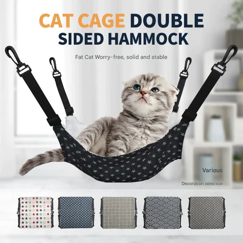 Cat Cage Hammock - Adjustable Double-Sided Pet Swing Bed with Hooks(Blue star) - Image 2