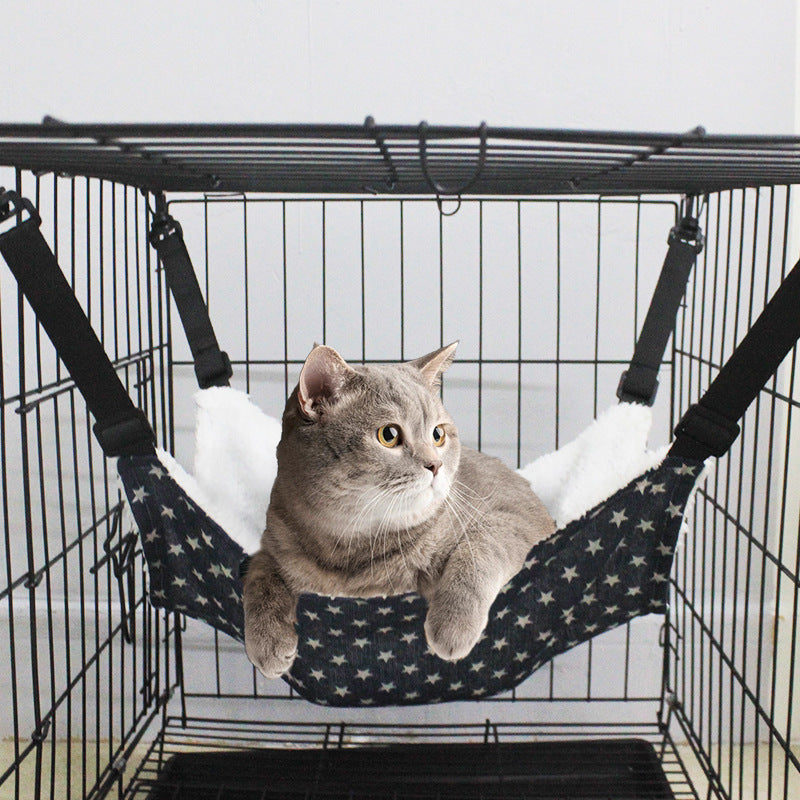 Cat Cage Hammock - Adjustable Double-Sided Pet Swing Bed with Hooks(Gray star) - Image 3