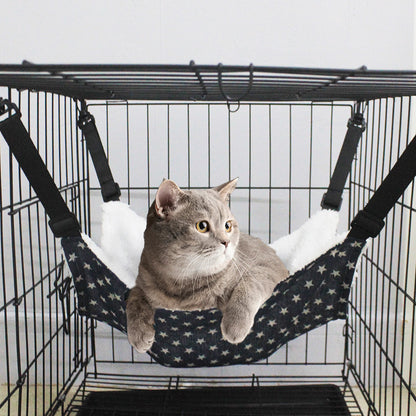 Cat Cage Hammock - Adjustable Double-Sided Pet Swing Bed with Hooks(White and blue stripes) - Image 3