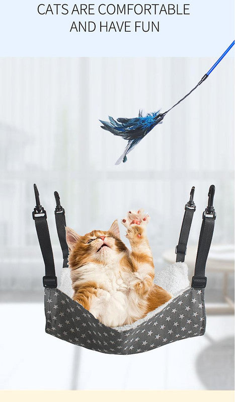 Cat Cage Hammock - Adjustable Double-Sided Pet Swing Bed with Hooks(White and blue stripes) - Image 5
