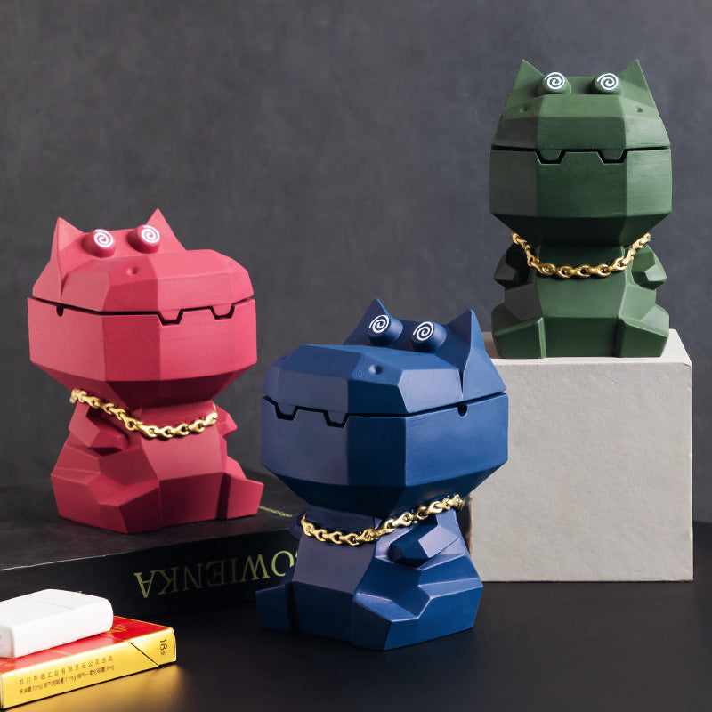 Hippo Ashtray with Lid - Stylish Geometric Decor for Home and Office(Green) - Image 2