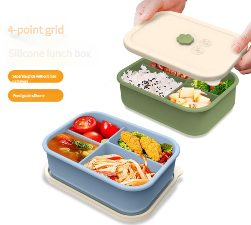 Light blue Microwave-Safe Silicone Lunch Box with 4 Compartments - Airtight Bento Box for Work and Travel - Image 5