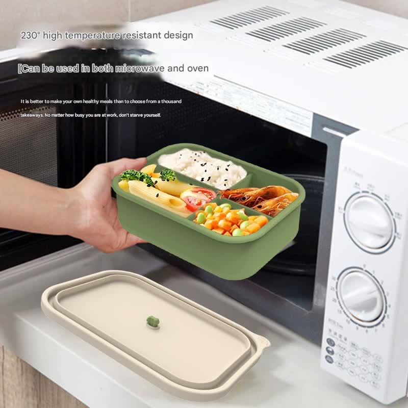 Yellow Microwave-Safe Silicone Lunch Box with 4 Compartments - Airtight Bento Box for Work and Travel - Image 4