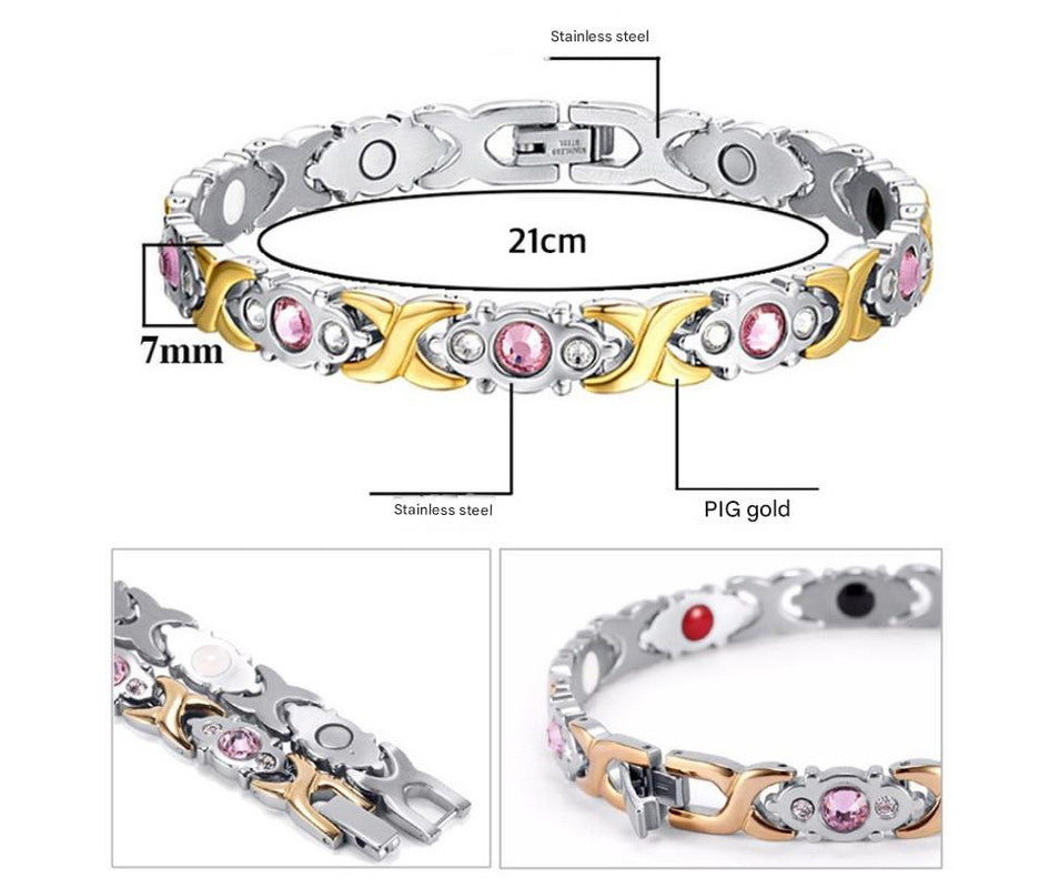 Magnetic Therapy Bracelet - Anti-Allergy Jewelry with Gemstone Design and Health Benefits(Silver Gold) - Image 2