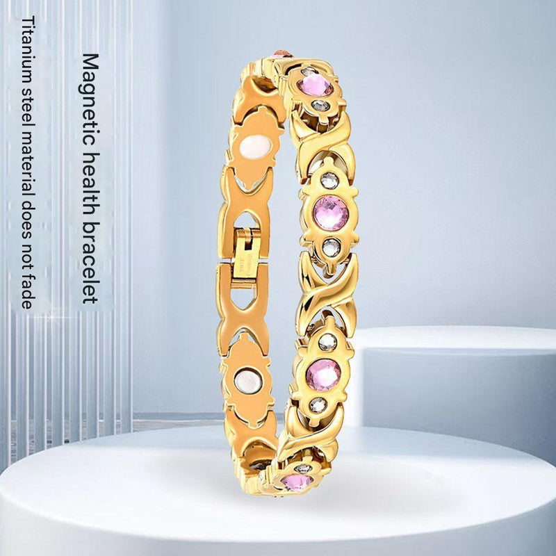 Magnetic Therapy Bracelet - Anti-Allergy Jewelry with Gemstone Design and Health Benefits(Silver Gold) - Image 3