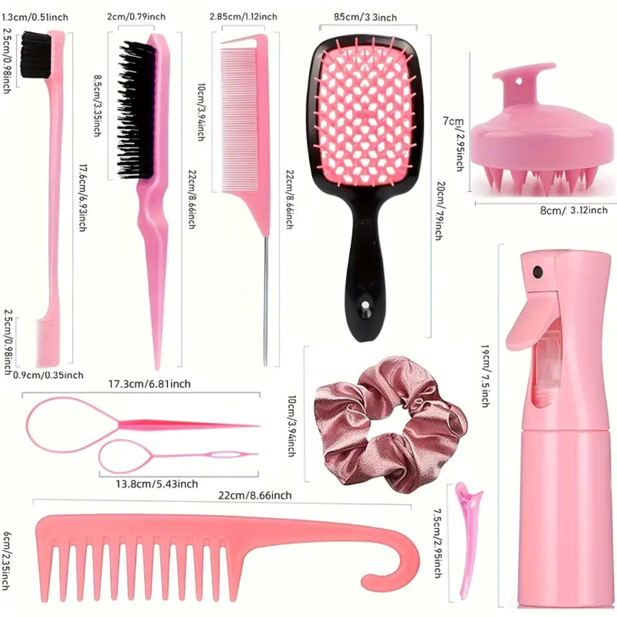 Complete Hair Styling Kit with Detangling Brushes, Combs, Spray Bottle, and Accessories(Purple) - Image 3