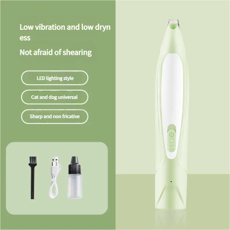 Electric Pet Hair Clipper with Type-C Charging, LED Light, and Grooming Accessories(green)