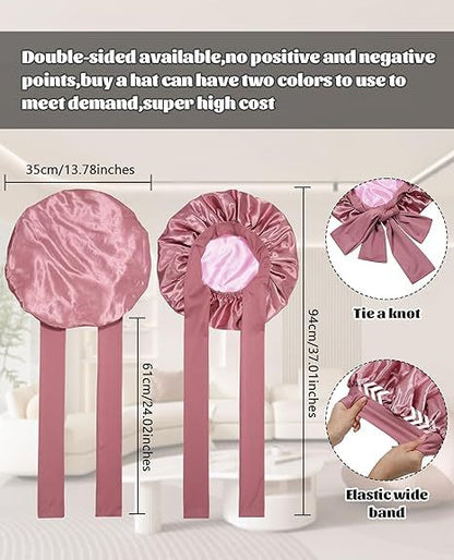 Luxury Double-Sided Satin Bonnet with Elastic Band(Black + brown lining) - Image 2