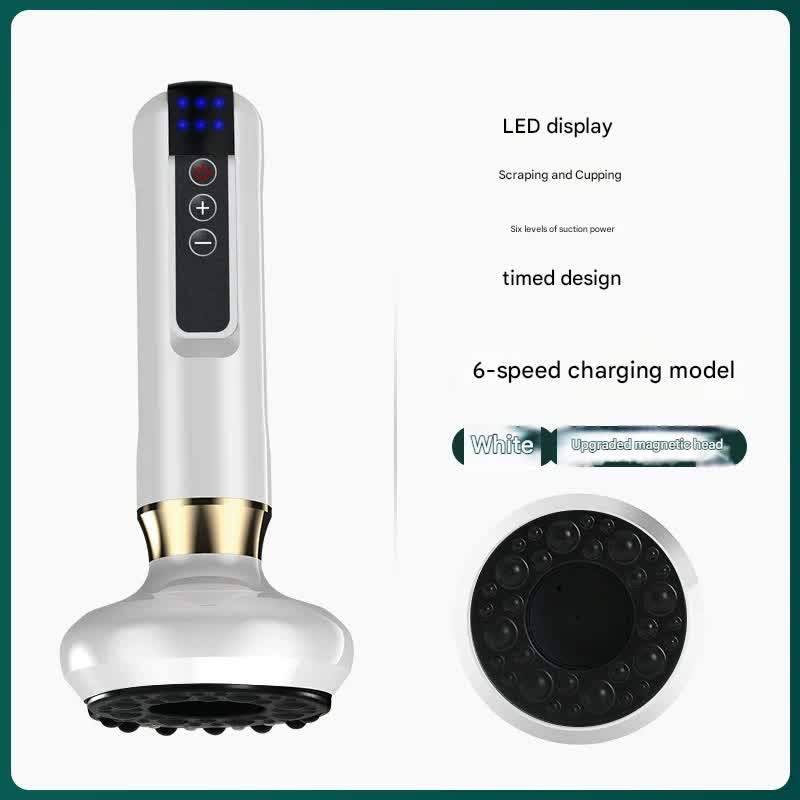 Rechargeable 6-Level Electric Cupping & Gua Sha Massager with LED Display & Magnetic Therapy Head(white)