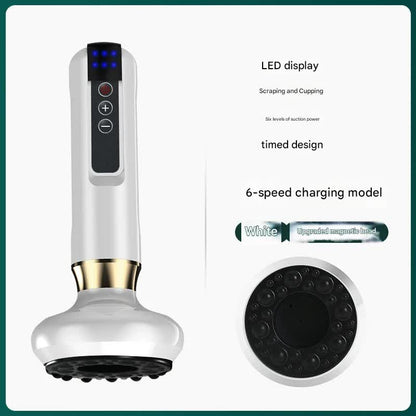 Rechargeable 6-Level Electric Cupping & Gua Sha Massager with LED Display & Magnetic Therapy Head(white)