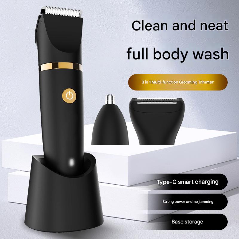 3-in-1 Men's Electric Body Groomer & Hair Clipper Kit - Waterproof, USB-C Rechargeable with Charging Dock(Upgraded gray) - Image 2