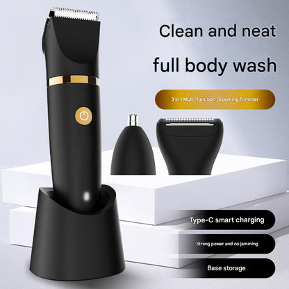 3-in-1 Men's Electric Body Groomer & Hair Clipper Kit - Waterproof, USB-C Rechargeable with Charging Dock(Upgraded gray) - Image 2