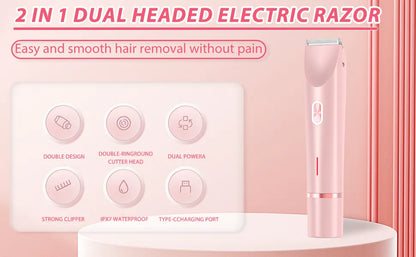 2-in-1 Ladies Electric Shaver & Trimmer - IPX7 Waterproof, USB-C Rechargeable, Dual Head Design(Purple) - Image 2