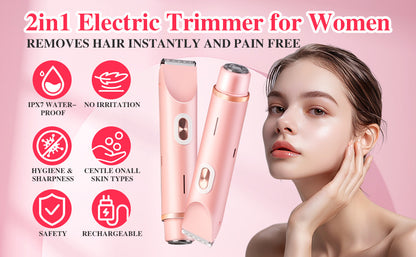 2-in-1 Ladies Electric Shaver & Trimmer - IPX7 Waterproof, USB-C Rechargeable, Dual Head Design(Purple) - Image 3