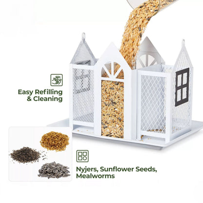 Charming House-Shaped Hanging Bird Feeder - Durable Metal Design for Wild Birds(white) - Image 2