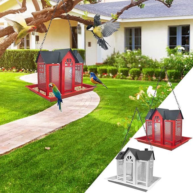 Charming House-Shaped Hanging Bird Feeder - Durable Metal Design for Wild Birds(white) - Image 4