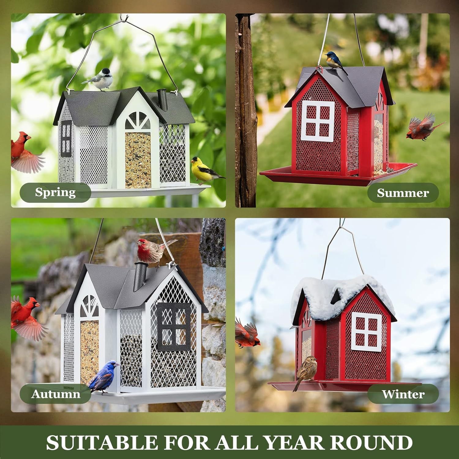Charming House-Shaped Hanging Bird Feeder - Durable Metal Design for Wild Birds(white) - Image 7