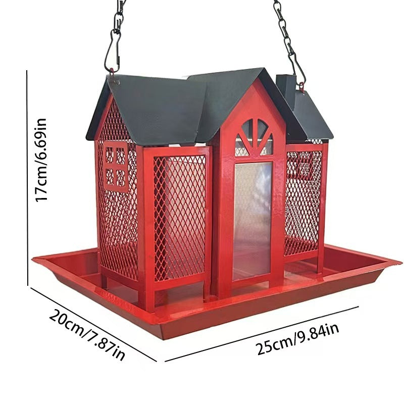 Charming House-Shaped Hanging Bird Feeder - Durable Metal Design for Wild Birds(red) - Image 3
