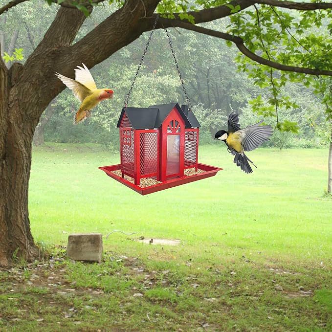 Charming House-Shaped Hanging Bird Feeder - Durable Metal Design for Wild Birds(red) - Image 6