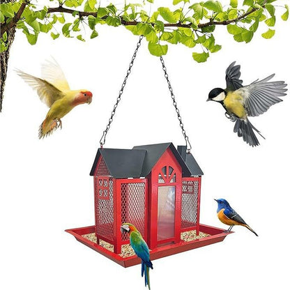 Charming House-Shaped Hanging Bird Feeder - Durable Metal Design for Wild Birds(pink) - Image 5