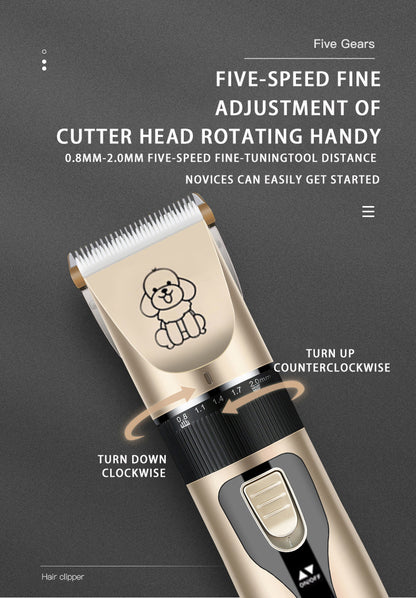 Professional Pet Grooming Hair Clipper Kit - Rechargeable, Low Noise, with Ceramic Blades & 5-Speed Adjustment(gold) - Image 7
