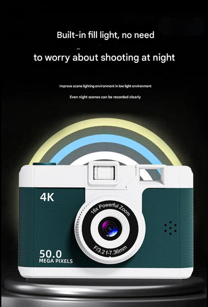 Compact 4K Digital Camera - 50MP, 16x Zoom, 2.4-inch IPS Screen, WiFi & Fill Light - Retro CCD Style(Green) - Image 4