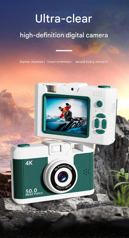 Compact 4K Digital Camera - 50MP, 16x Zoom, 2.4-inch IPS Screen, WiFi & Fill Light - Retro CCD Style(White) - Image 2