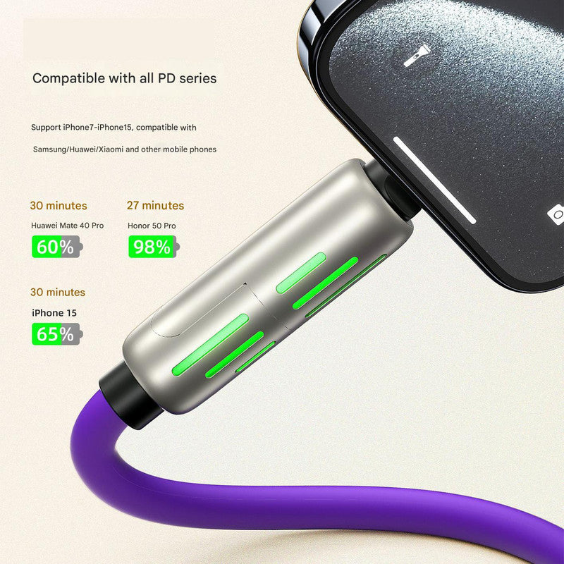 Universal PD Fast Charging Cable with LED Indicator - Zinc Alloy, Durable 1.5m Silicone Cord - Multiple Connector Options(Orange) - Image 2