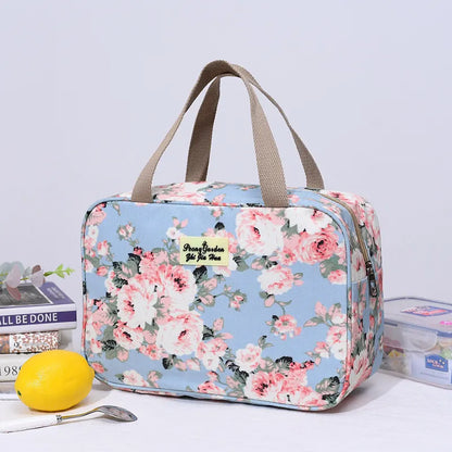 Versatile Portable Handled Bag - Durable Waterproof Fabric, Ideal for Toiletries, Lunch & Travel(Light blue peony)