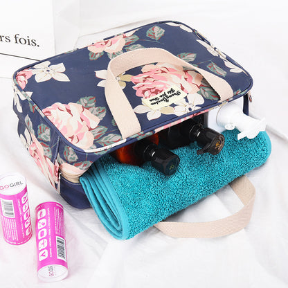 Versatile Portable Handled Bag - Durable Waterproof Fabric, Ideal for Toiletries, Lunch & Travel(Light blue peony) - Image 3