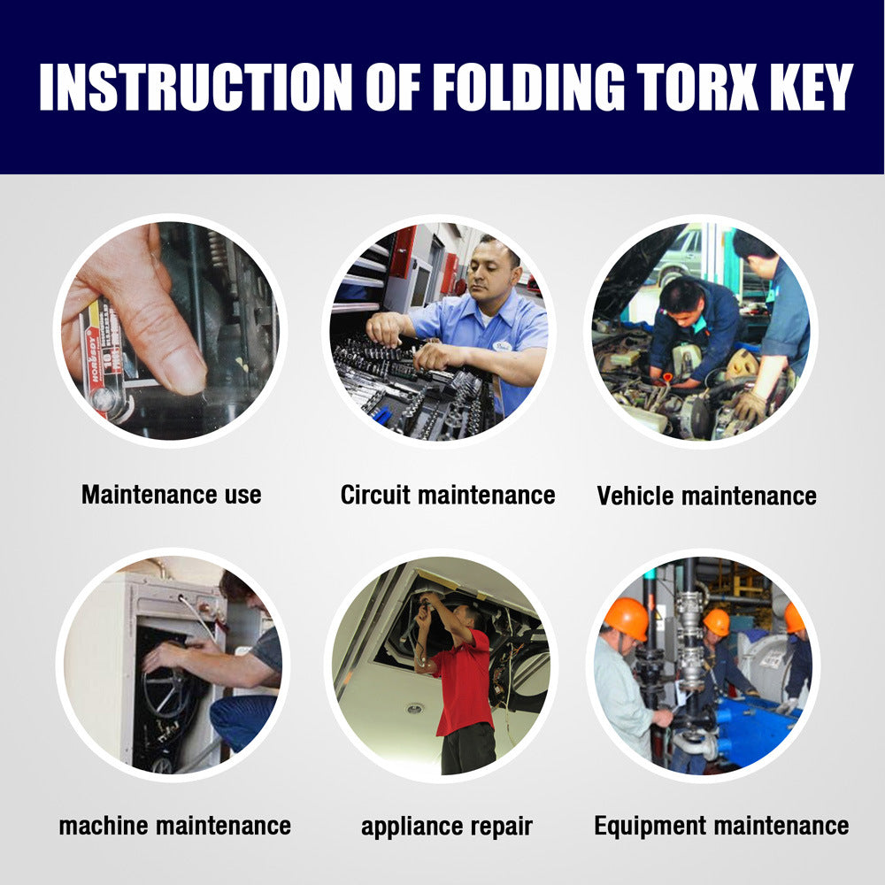 10-Piece Folding Torx Key Wrench Set - T6-T30 Star Keys, Portable Multi-Tool(silver) - Image 3