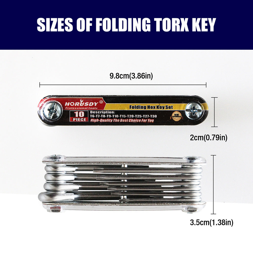 10-Piece Folding Torx Key Wrench Set - T6-T30 Star Keys, Portable Multi-Tool(silver) - Image 4
