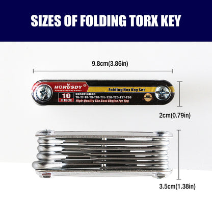 10-Piece Folding Torx Key Wrench Set - T6-T30 Star Keys, Portable Multi-Tool(silver) - Image 4