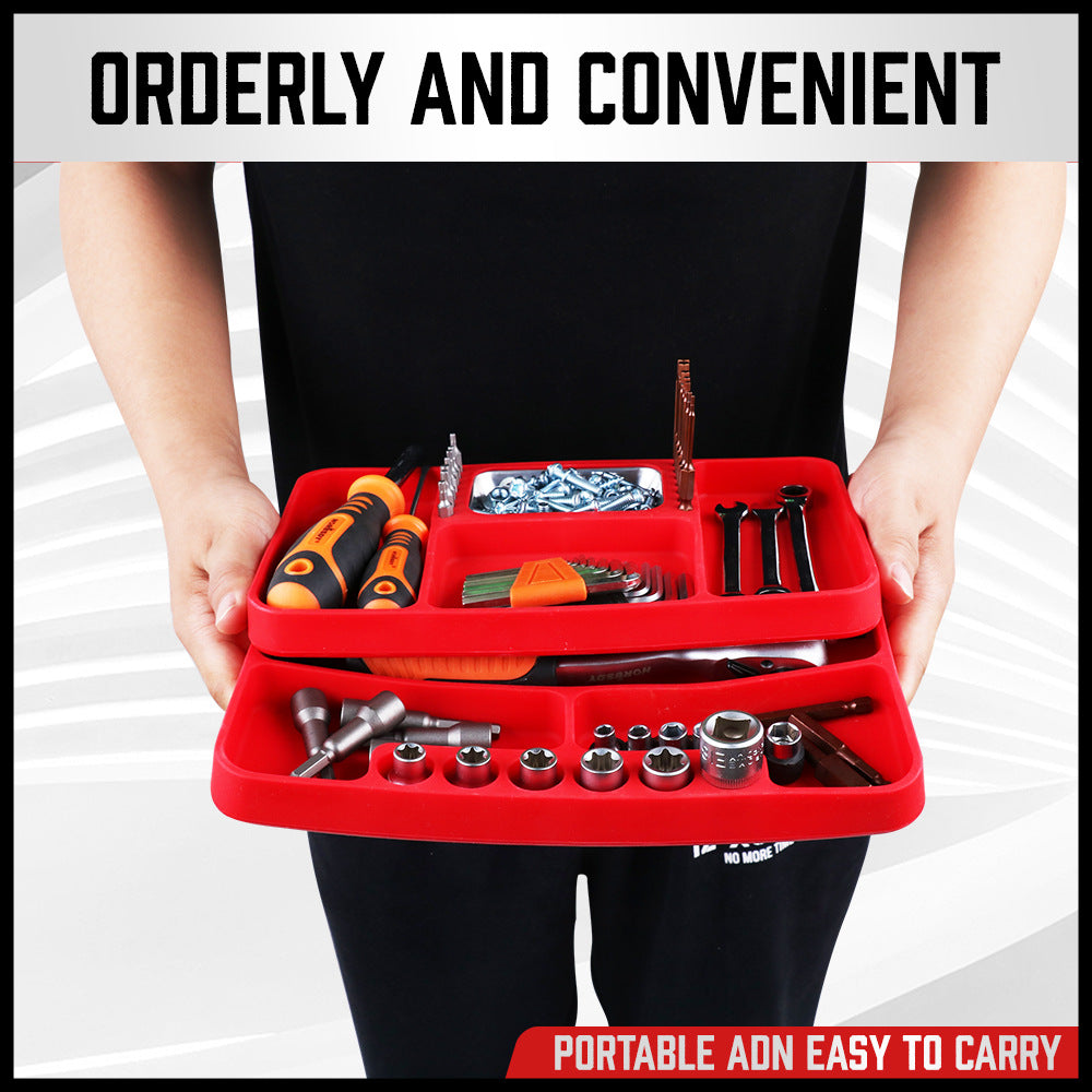 Set of 2 Non-Slip Flexible Silicone Tool Organizer Trays with Magnetic Parts Holder - Image 2