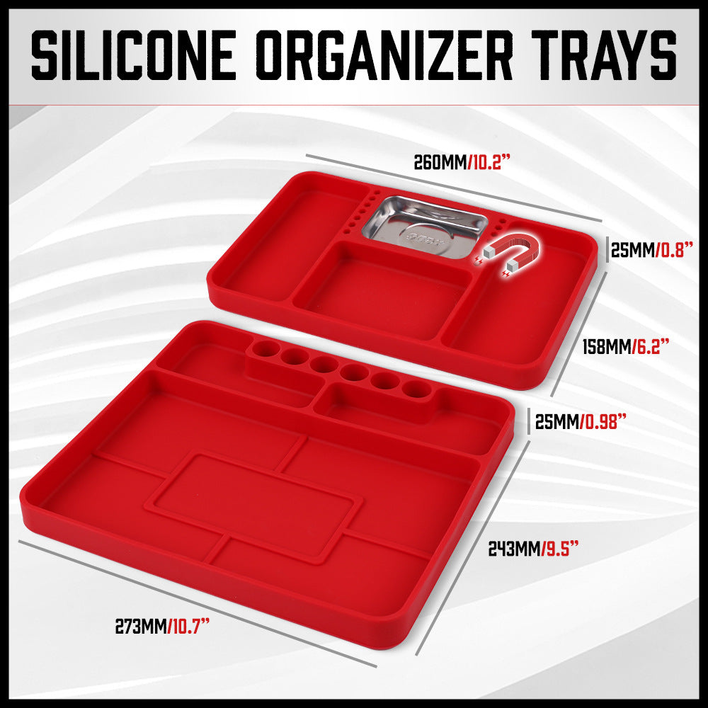 Set of 2 Non-Slip Flexible Silicone Tool Organizer Trays with Magnetic Parts Holder - Image 4