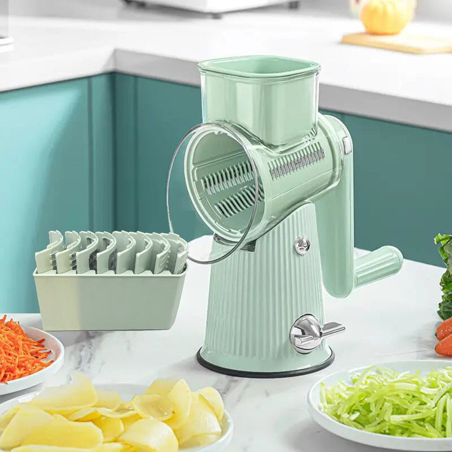 Multi-Function Rotary Vegetable Slicer & Grater - 5 Blade Types (10 Pcs Total) with Storage Box-green - Image 3